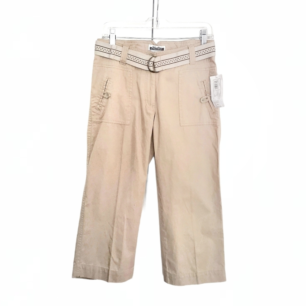 Midtown Khaki Beige Cropped 3/4 Capri Cargo Pants
